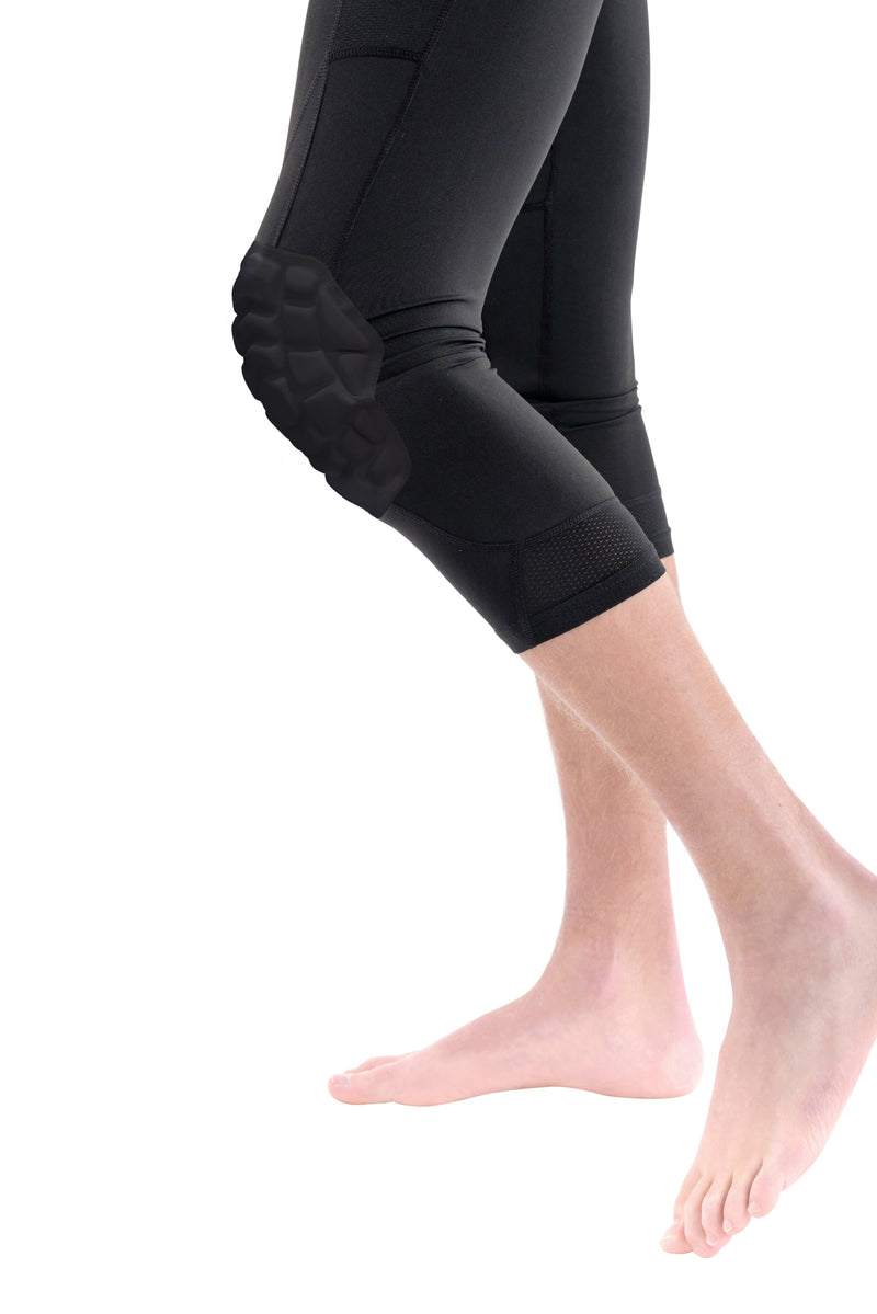 Basketball Pants with Knee Pads, Black, 3/4 Capri Compression Tights Pants