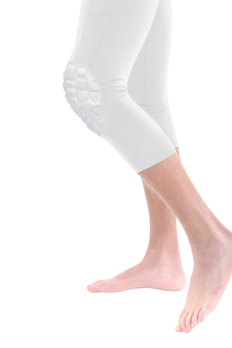  Basketball Compression Pants with Pads, White 3/4